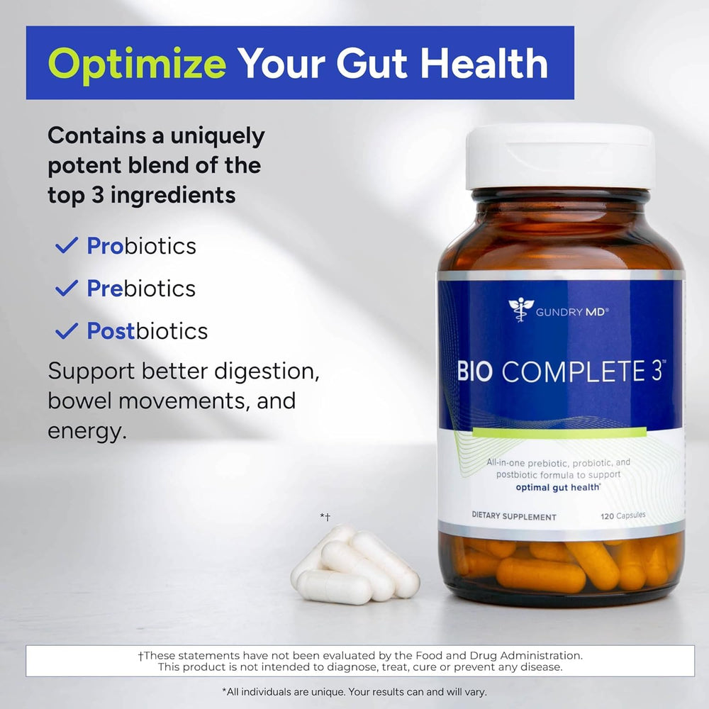 Graphic illustrating gut health benefits of Bio Complete 3