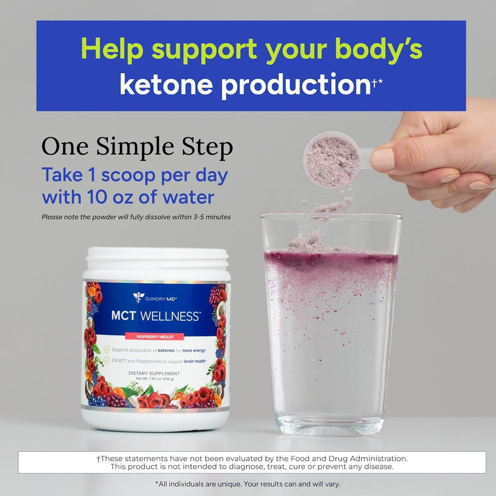 Serving scoop of Gundry MD MCT Wellness Powder Raspberry Medley