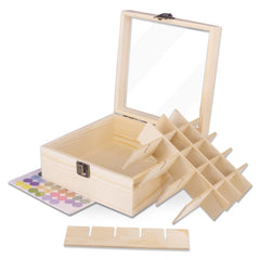 Guolich essential oil storage box display stand shows a 25-slot collection for tidy organization.