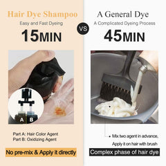 GURKOOYD Coffee Hair Dye Shampoo color result close-up shows rich brown tones.