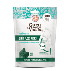 GuruNanda 2-in-1 dental floss picks with mint flavor packaging