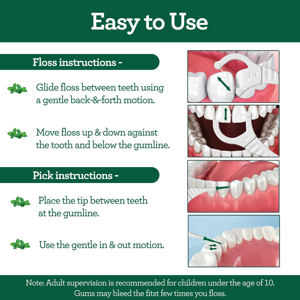 Mint-flavored dental floss picks in a 300-count pack