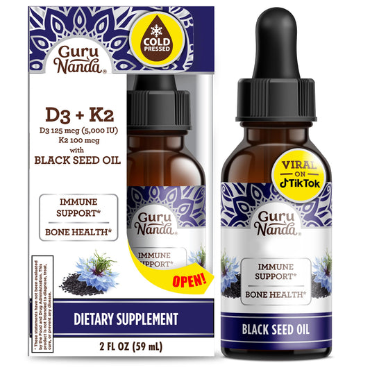 GuruNanda Black Seed Oil bottle 2 oz on white background