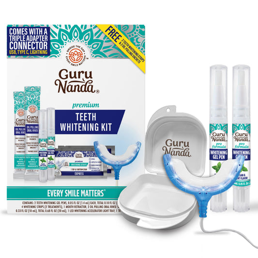GuruNanda premium teeth whitening kit with wired LED light