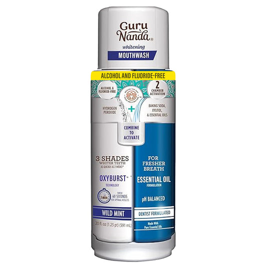 GuruNanda Teeth Whitening Dual Barrel Oxyburst Mouthwash Wild Mint bottle