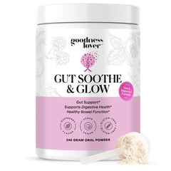 Goodness Lover Gut Soothe & Glow bottle displaying 30 servings.