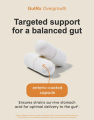 GutRx Overgrowth label highlights vegan, gluten-free, and third-party tested status.