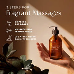 Warm massage oil being applied to the shoulder