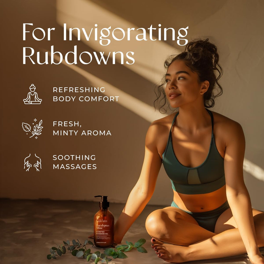 Hands massaging with eucalyptus mint massage oil