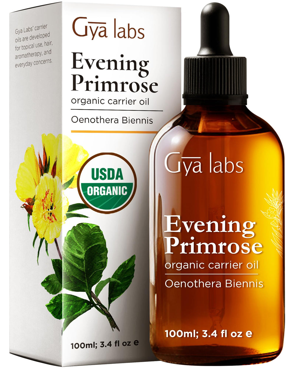 Gya Labs Evening Primrose Carrier Oil bottle with 3.4 fl oz