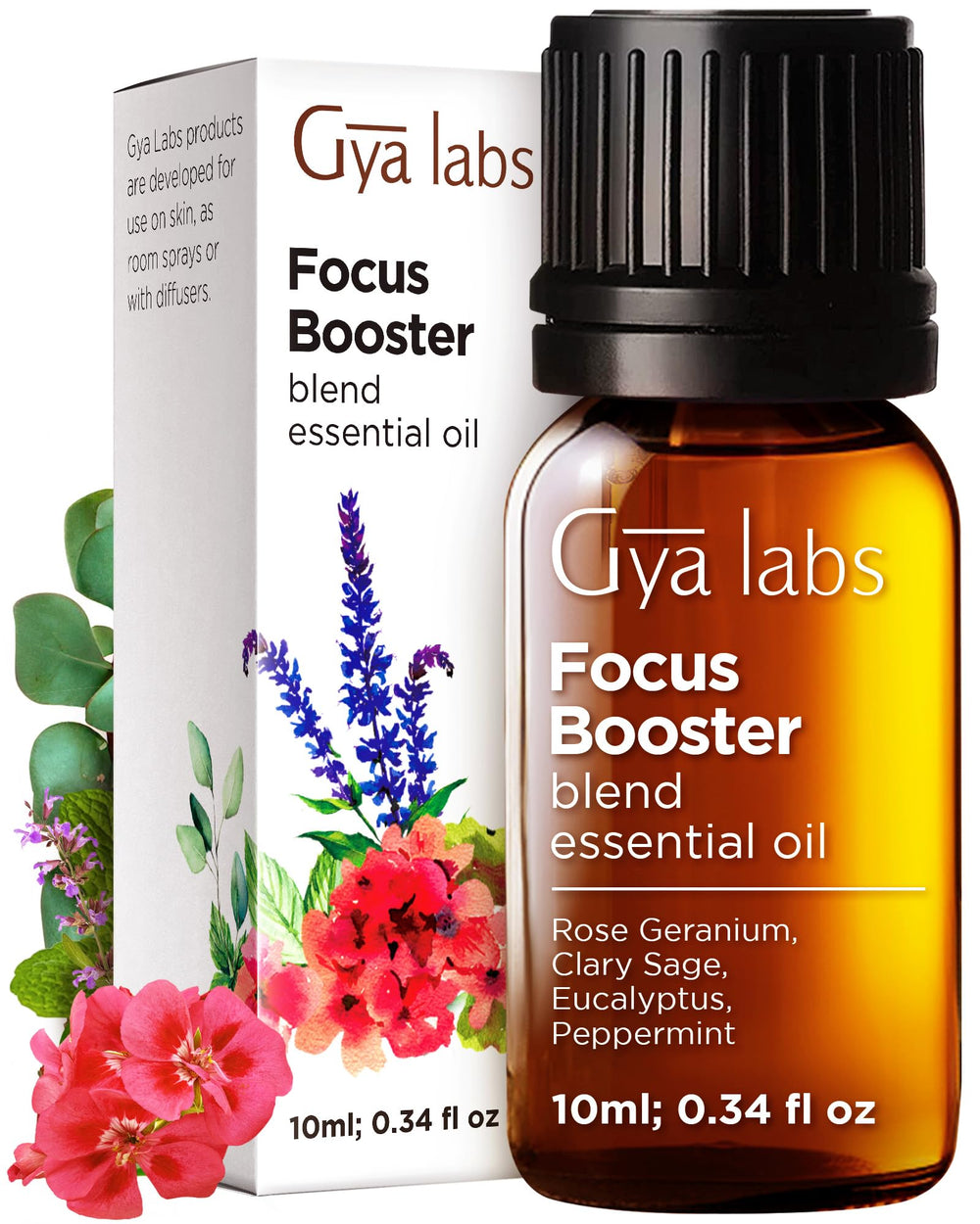 Bottle of Gya Labs Focus Booster Essential Oil Blend, 0.34 fl oz