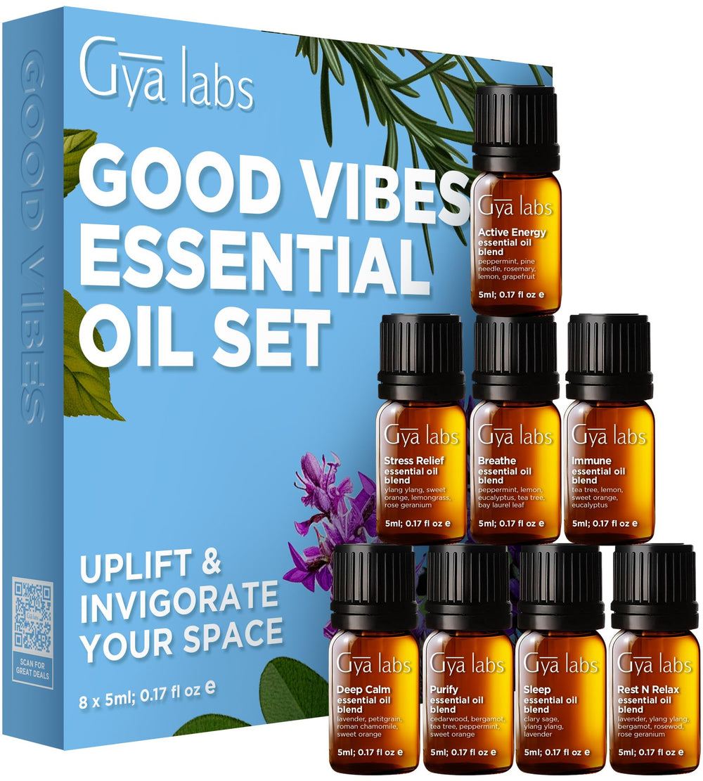 Gya Labs Good Vibes Essential Oil Set - 8 bottles (0.17 Fl Oz each) front view