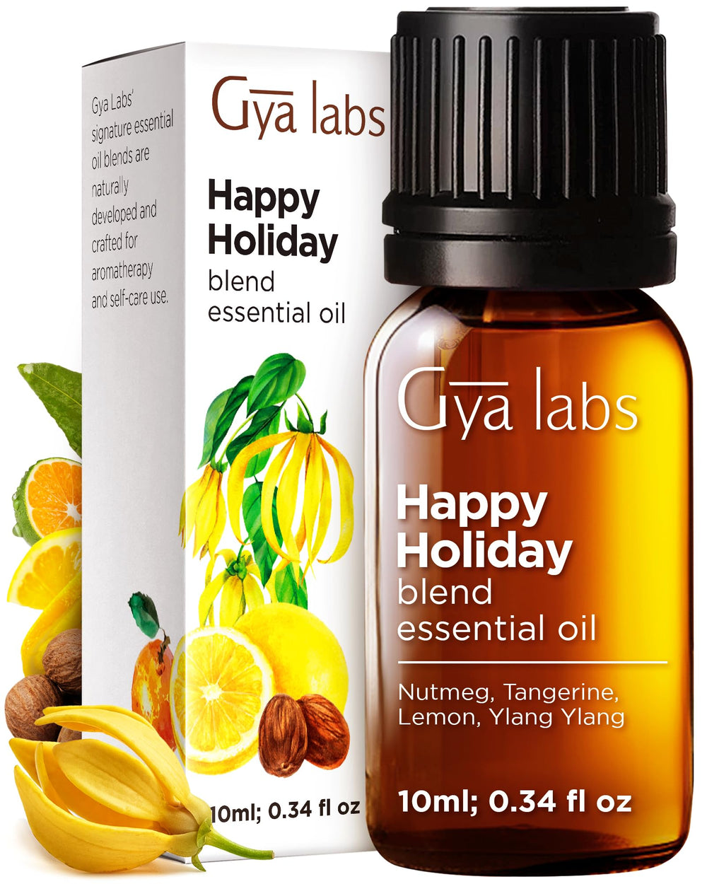 Gya Labs Holiday Essential Oil Blend bottle in amber glass