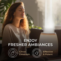 Lemon essential oil drops in a diffuser