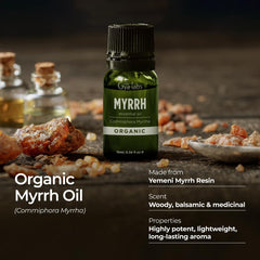 Dropping Myrrh essential oil from a dropper