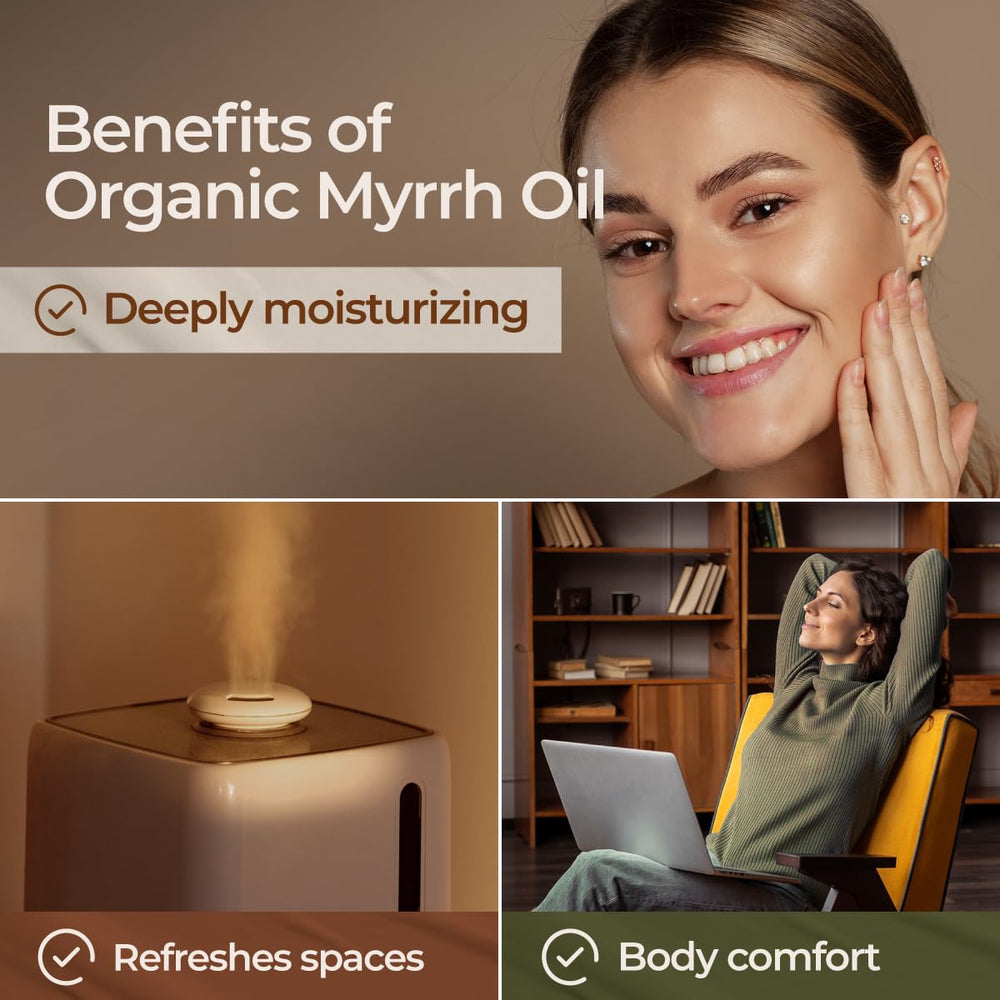Diffuser with Myrrh essential oil for aromatherapy