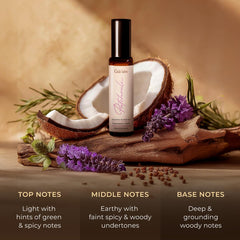 Patchouli roll-on bottle with cap on a plain background