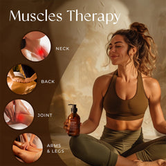 Warming massage oil being dispensed for application
