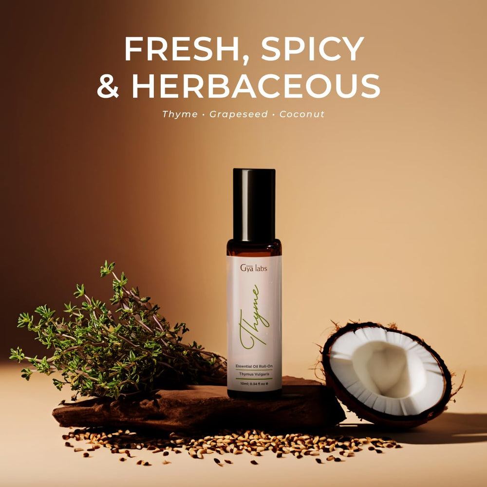 Applying thyme roll-on to skin for hydration