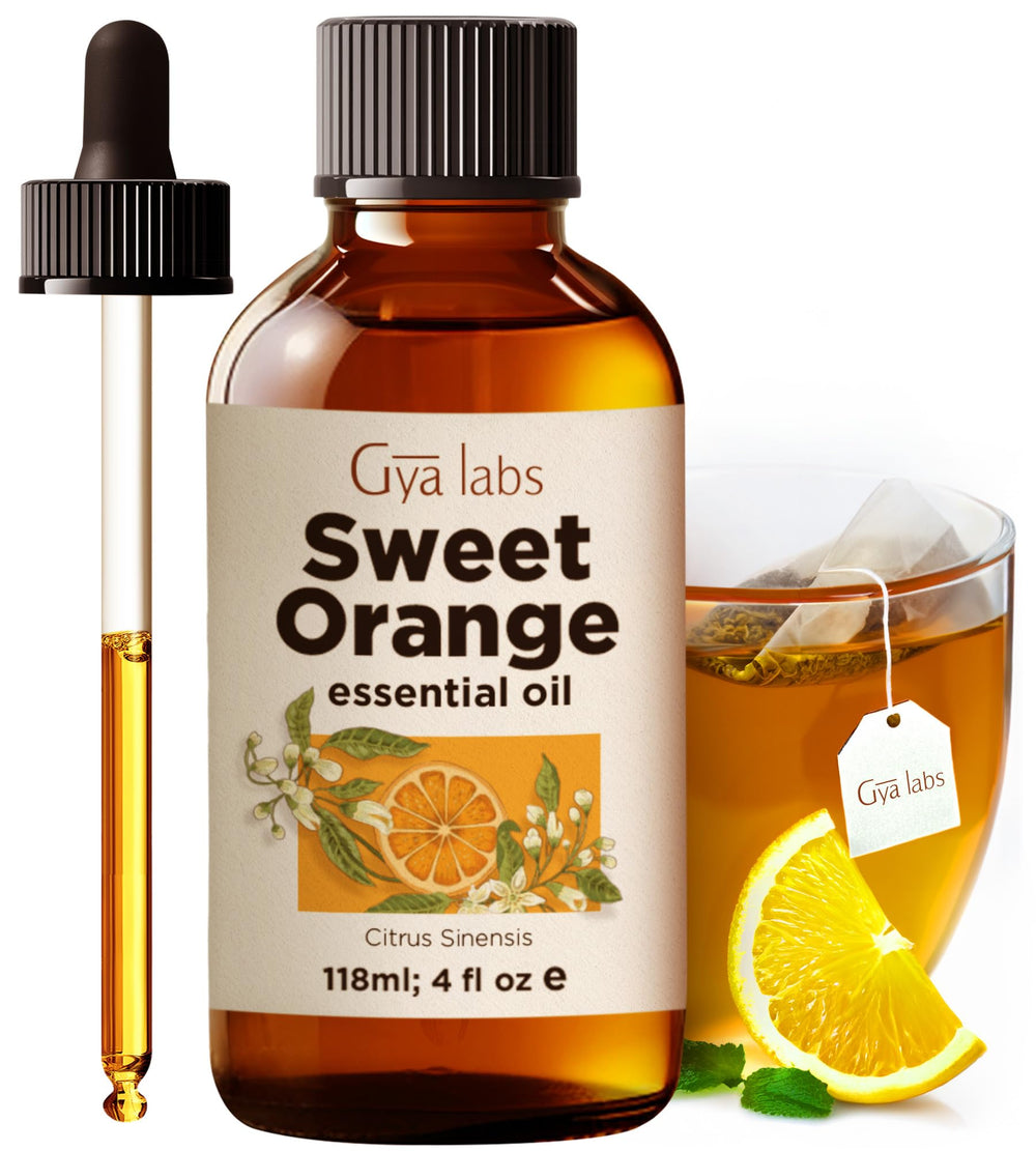 Gya Labs Orange Essential Oil diffuser scene for uplifting citrus ambience and mood.