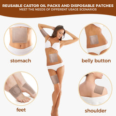Patch applied to abdomen area with castor oil patch