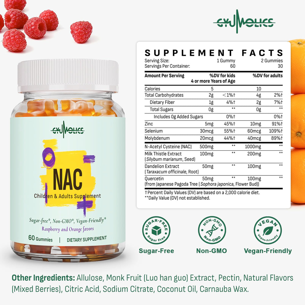 Adult dosage: Gyumolics NAC 1000mg per day (60-day supply)