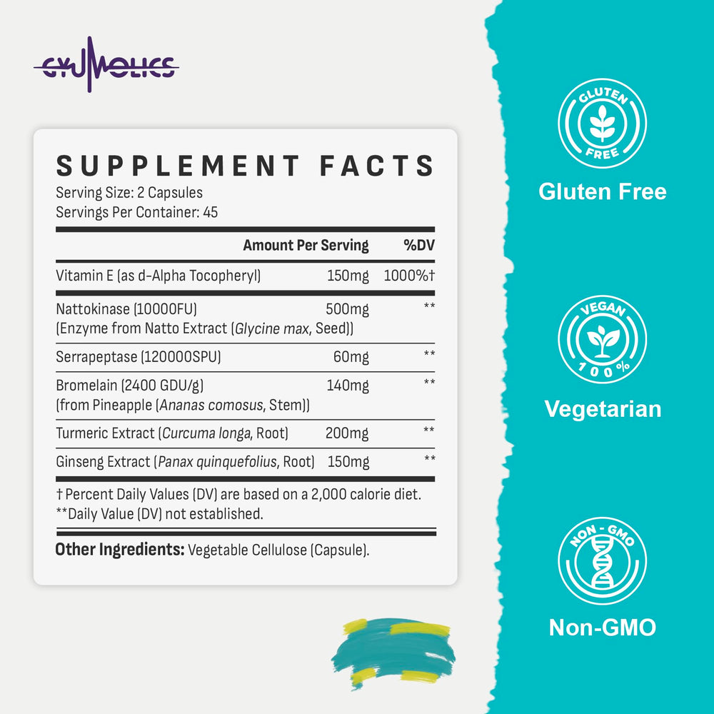 Packaging with 90 capsules per bottle for Gyumolics Nattokinase 10000FU