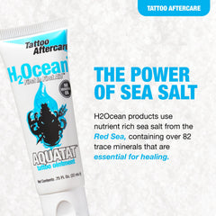 H2Ocean Aquatat breathable barrier for tattoo care and comfort.