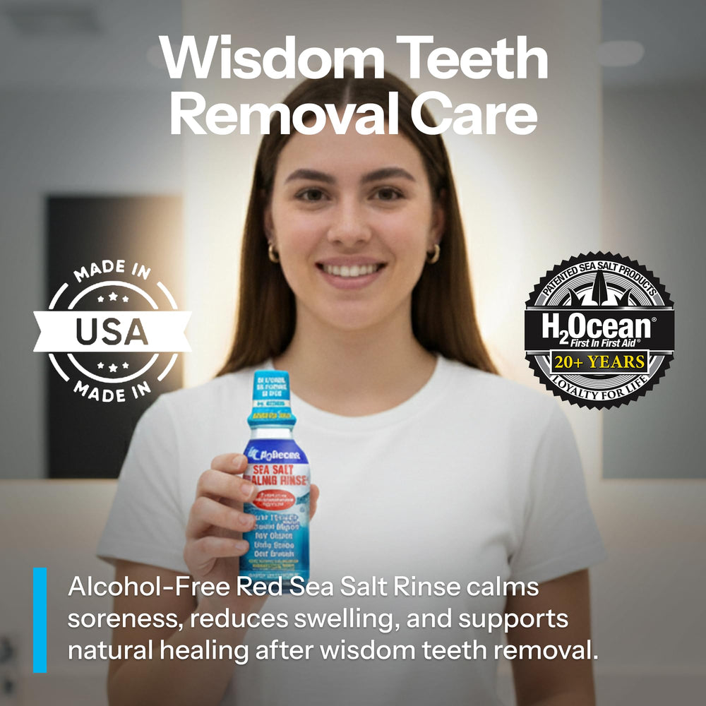 Close-up of sore throat and gum health benefits graphic