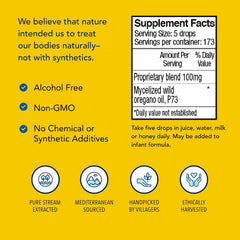 Full ingredient list: micellized wild oregano oil P73, non-GMO