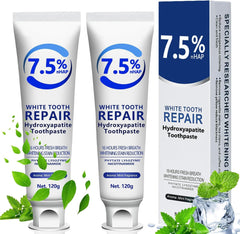 Two hydroxyapatite toothpaste tubes (2-pack) on white background