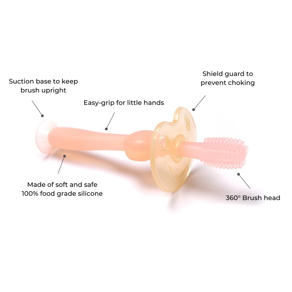 Product dimensions and features of Haakaa 360° pink toothbrush