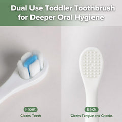 Back of brush head shows built-in tongue cleaner