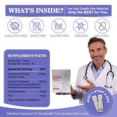 Close-up of NR, PQQ and Resveratrol ingredients for Haditheran NAD