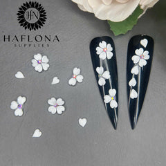 HaFLoNa 3D flower nail charms white heart for romantic nail designs