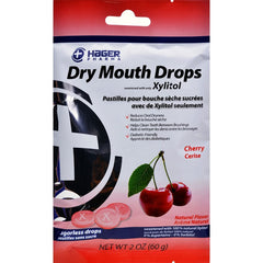 Product packaging and label of Hager Pharma Dry Mouth Drops Cherry