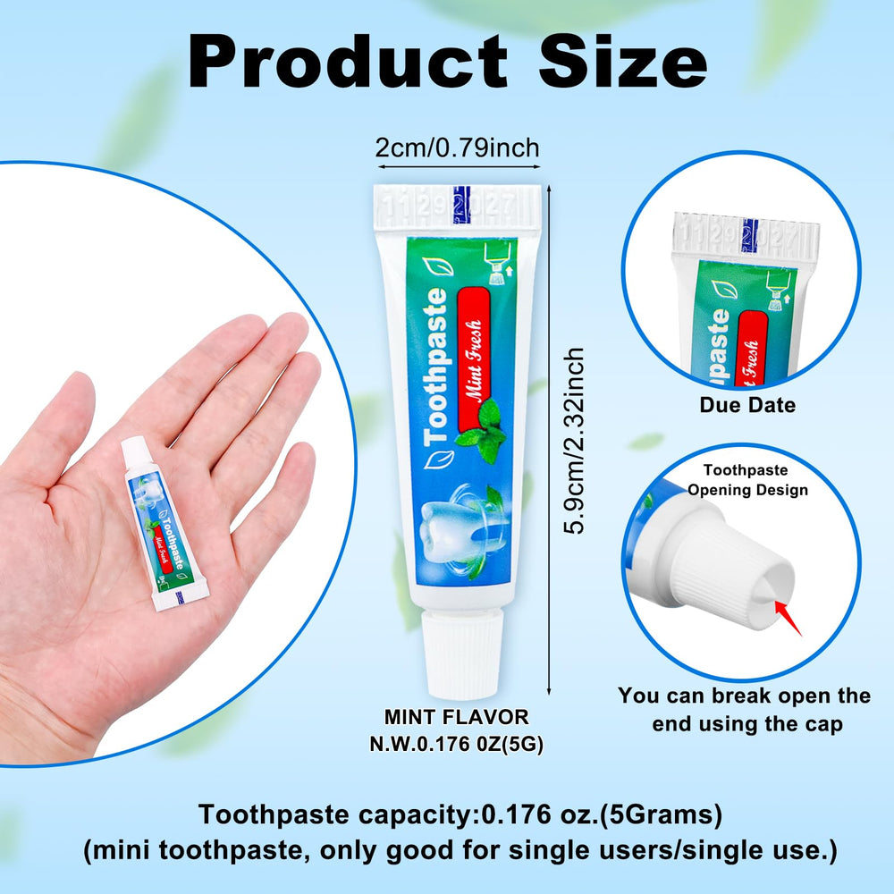 Travel-size toothpaste with dimensions 2.32 x 0.79 inches
