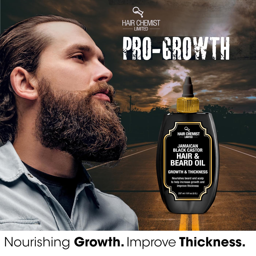 Hair Chemist Growth and Thickness oil close-up on shiny, nourished hair strands.