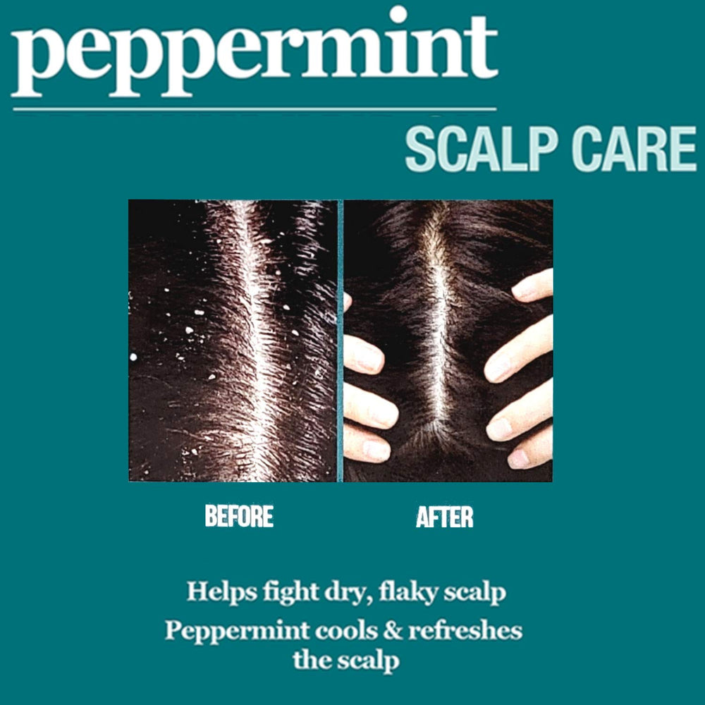 Hair Chemist Peppermint Scalp Stimulator bottle in use on the scalp with minty freshness