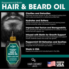 Hair Chemist Scalp and beard oil application mid-use purifies and nourishes.