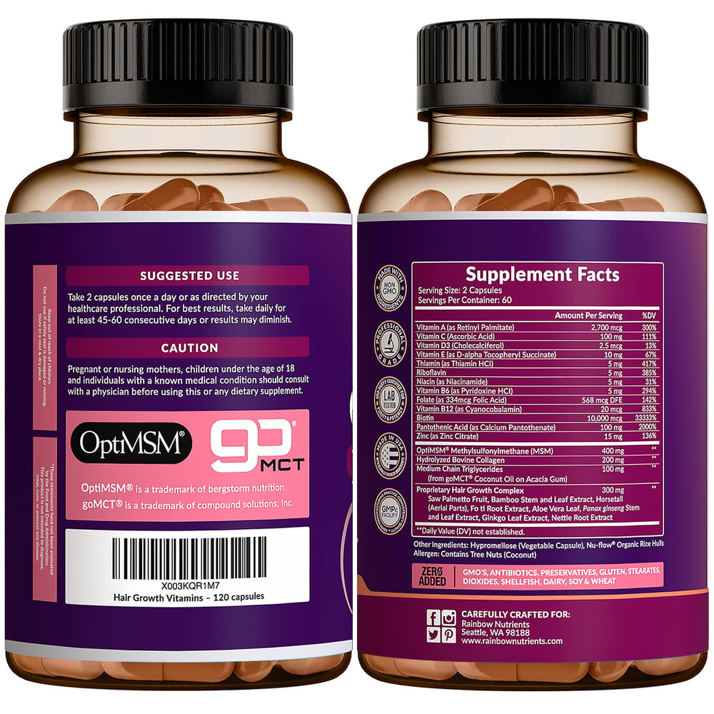 Hair Growth supplement with rainbow branding and logo