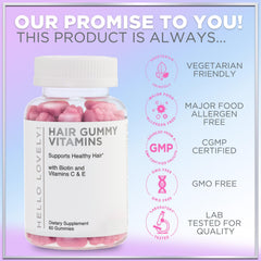 Packaging of vegetarian, non-GMO, gluten-free hair vitamins