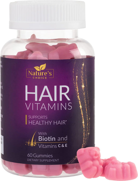 Front view of Hair Vitamin Gummies bottle labeled 5000 mcg Biotin