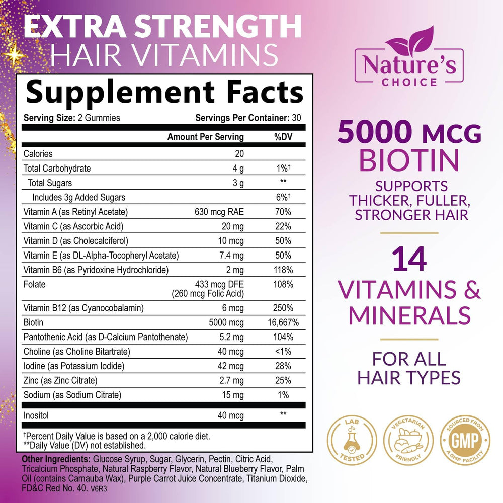 Box packaging next to the bottle for Hair Vitamin Gummies
