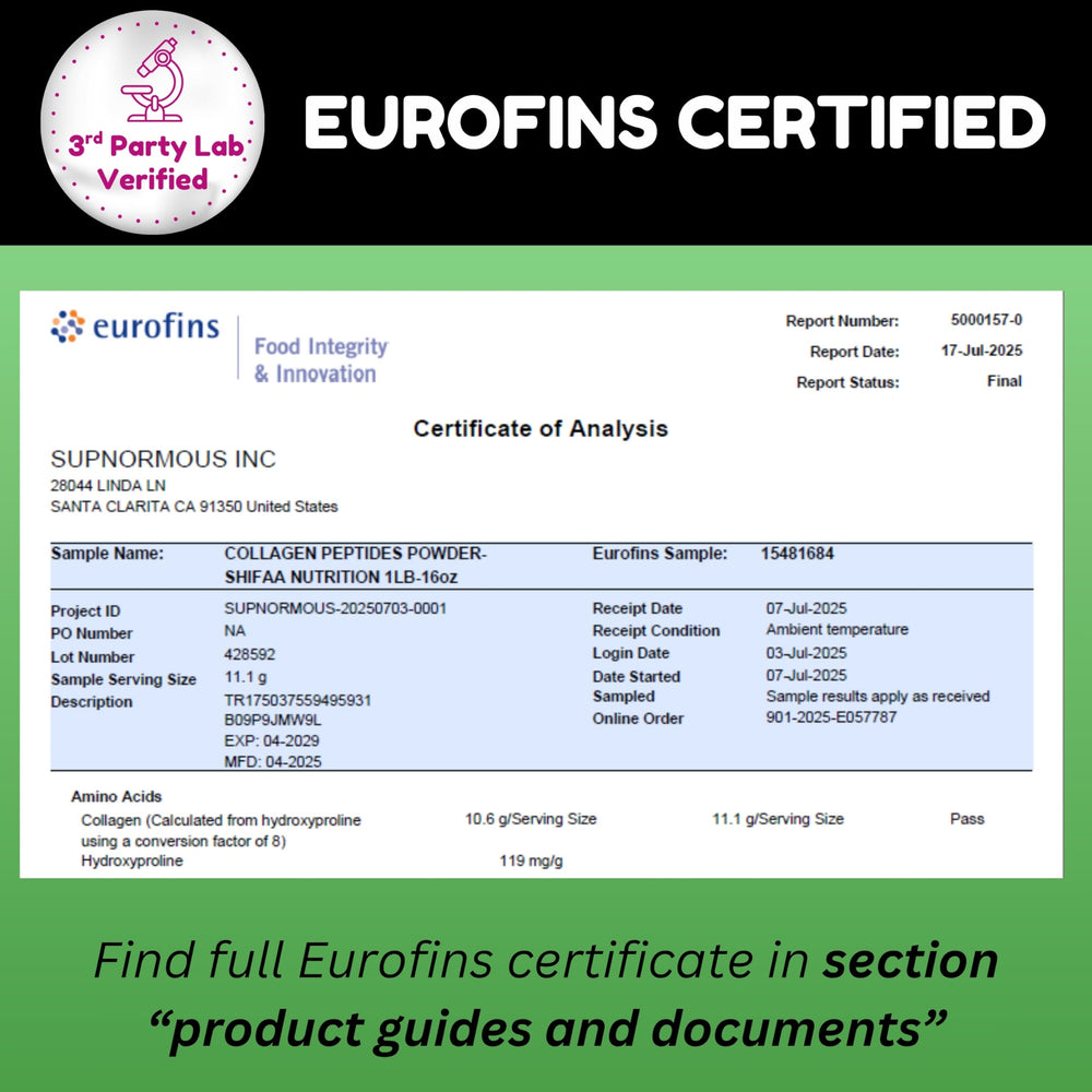 Label showing Type I & III hydrolyzed collagen peptides