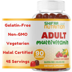 Bottle of halal-certified multivitamin gummies for women and men