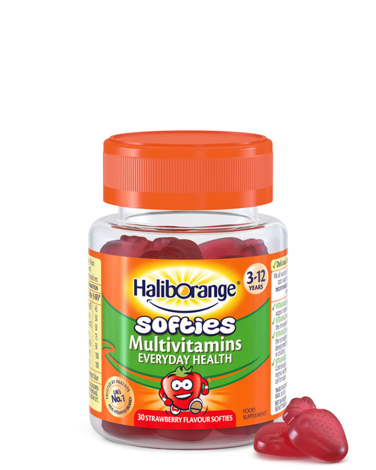 Haliborange Kids Multivitamin Strawberry Softies packaging and bottle