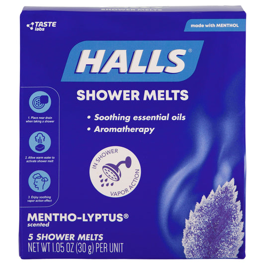 Hero shot of Halls Soothing Shower Melts 5 Pack Mentho-lyptus aroma