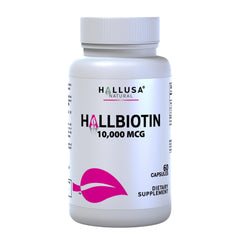 Hallusa Biotin 10,000 mcg capsules bottle - hero image