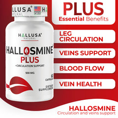 Close-up of capsule details on Hallosmine Plus bottle